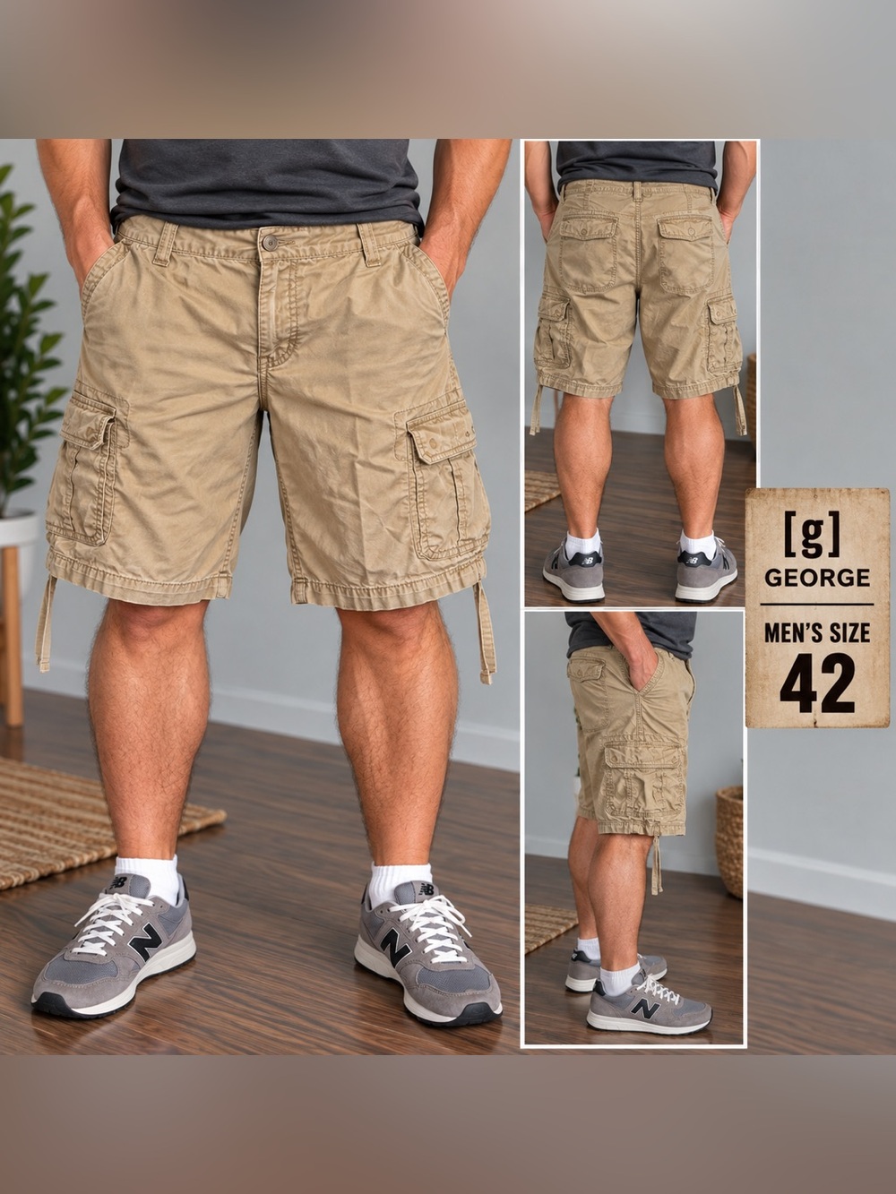 George Men's Cargo Shorts in Khaki Beige SIZE 42